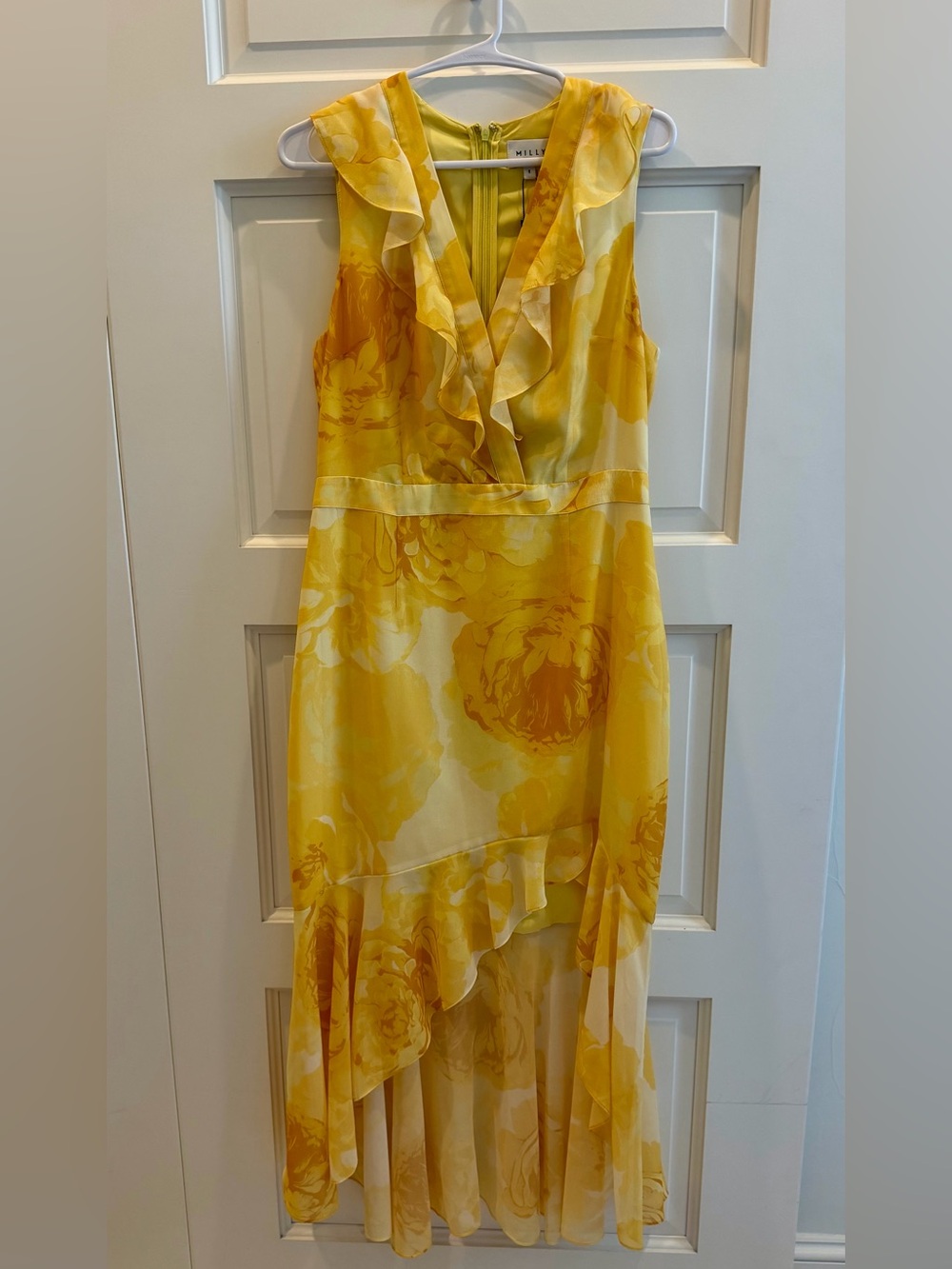 Milly Yellow Floral High-Low Ruffle Maxi Dress